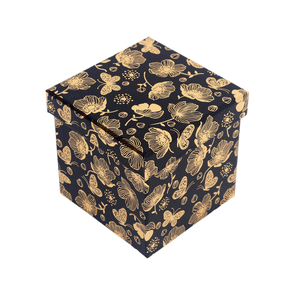 Floral Cube Gift Box – Black & Gold