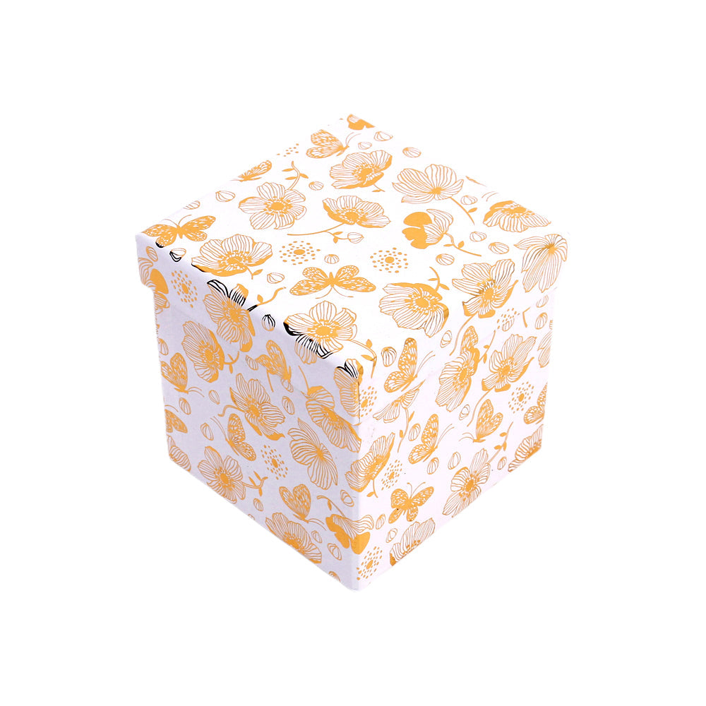 Floral Cube Gift Box – White & Gold