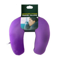 ✈️ Foam Neck Pillow – Comfort on a Budget, purple memory foam travel pillow with packaging for neck support.