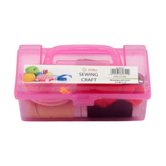 Mini Sewing Supply Box – Travel & Home DIY Kit | NZ Stock - Pink compact sewing case with various supplies.