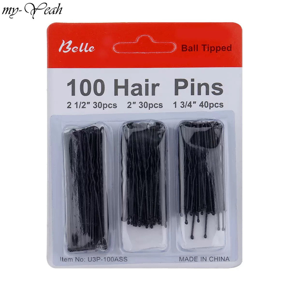 U-Shaped Hair Pins – 100PCS Assorted Sizes packaging with 3 sections and ball-tipped ends for comfort.