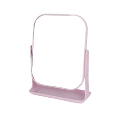 Makeup Mirror – With Storage Tray(130-5026) in pink, featuring a clear reflection and built-in tray for accessories.