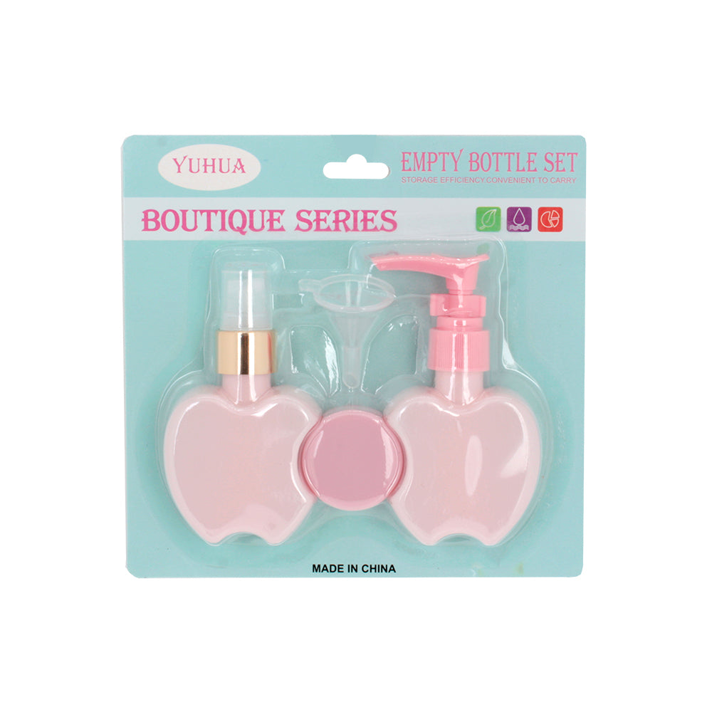 Cosmetic Empty Bottle Set – Travel Dispensers (3PCS) in cute apple-shaped design, ideal for lotions and shampoos.