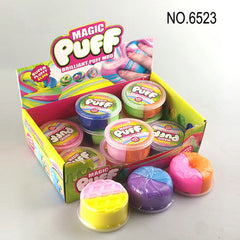 Magic Puff – Soft Stretchy Play Dough Putty (Random Color) in colorful packaging and assorted colorful putty containers.