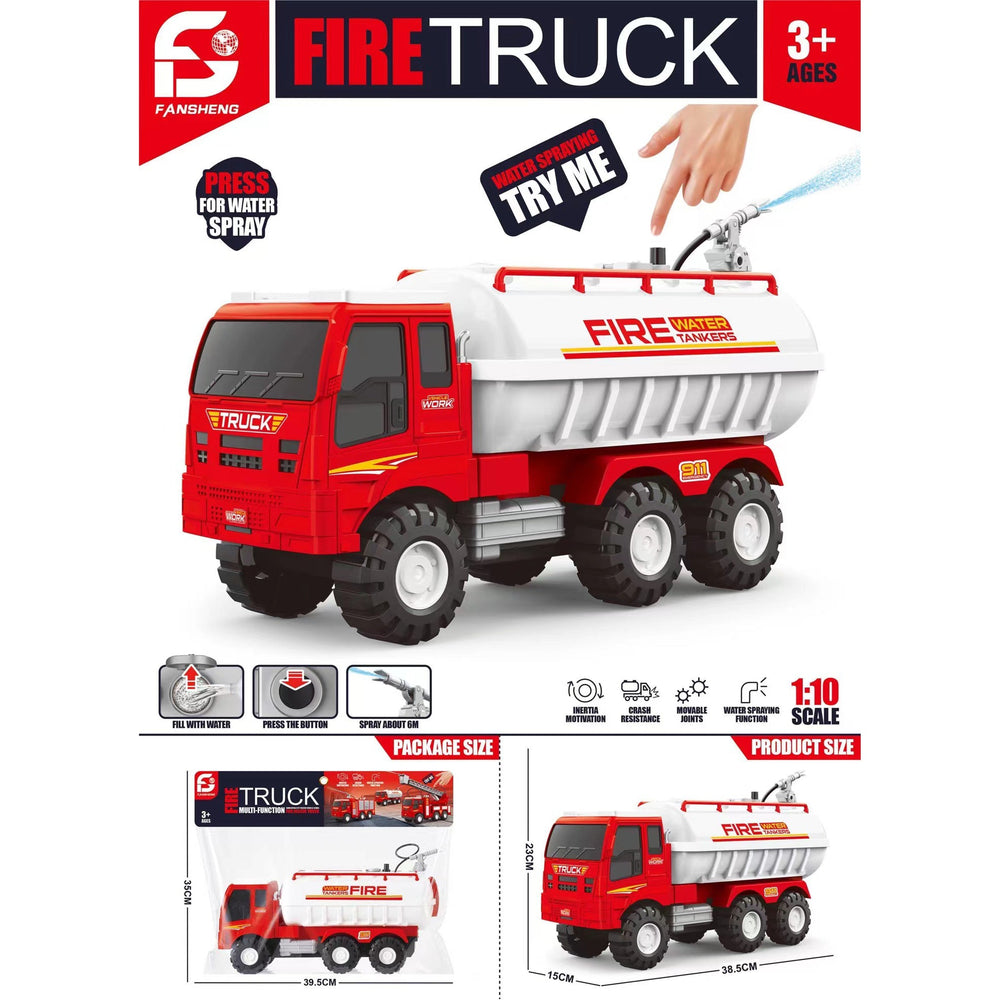 🚒 Water-Spraying Fire Truck – Ages 3+ Realistic toy fire truck with water spray feature for imaginative play.