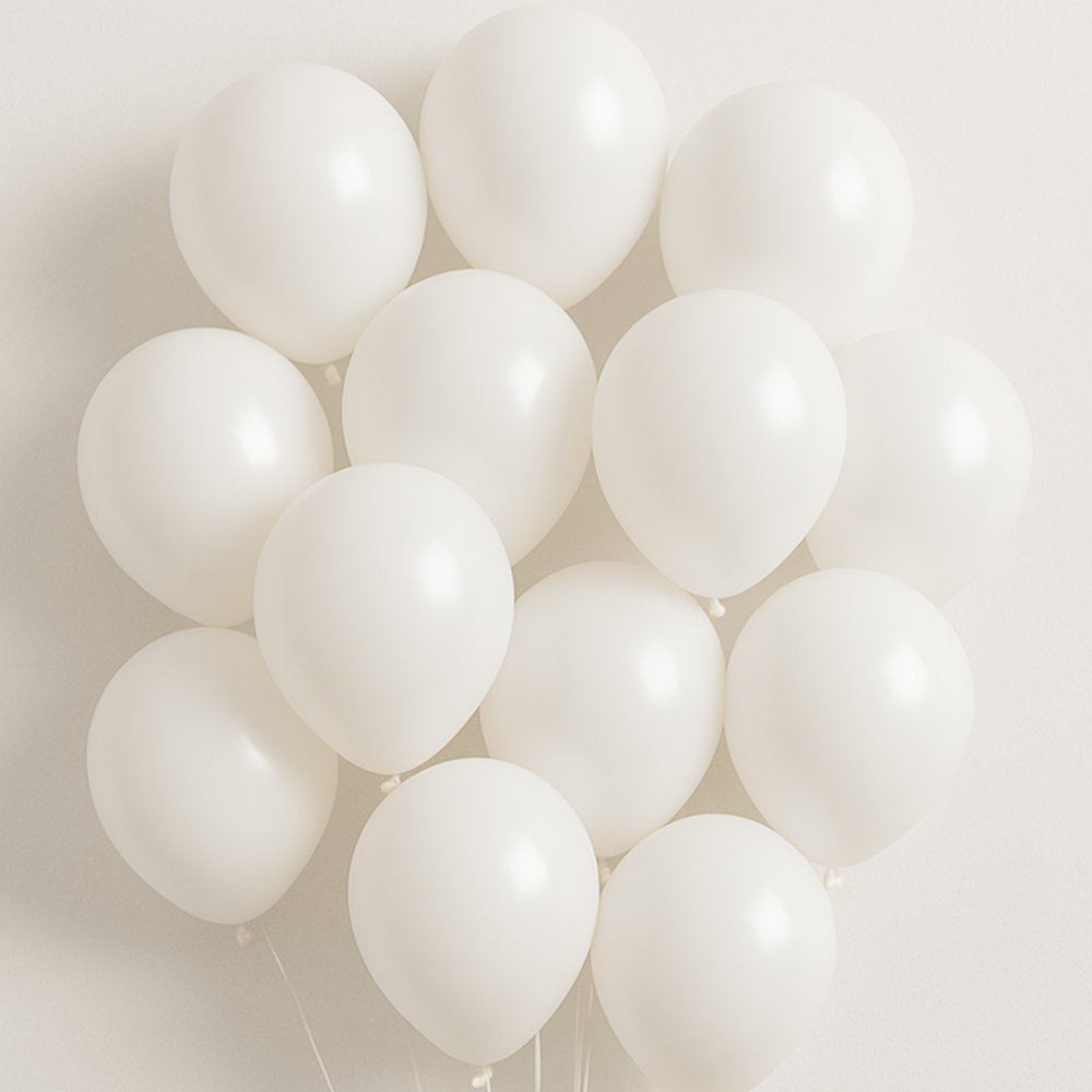 🕊️ Q. Balloon (20PCS) – White - 15 high-quality white latex balloons ideal for elegant party themes.
