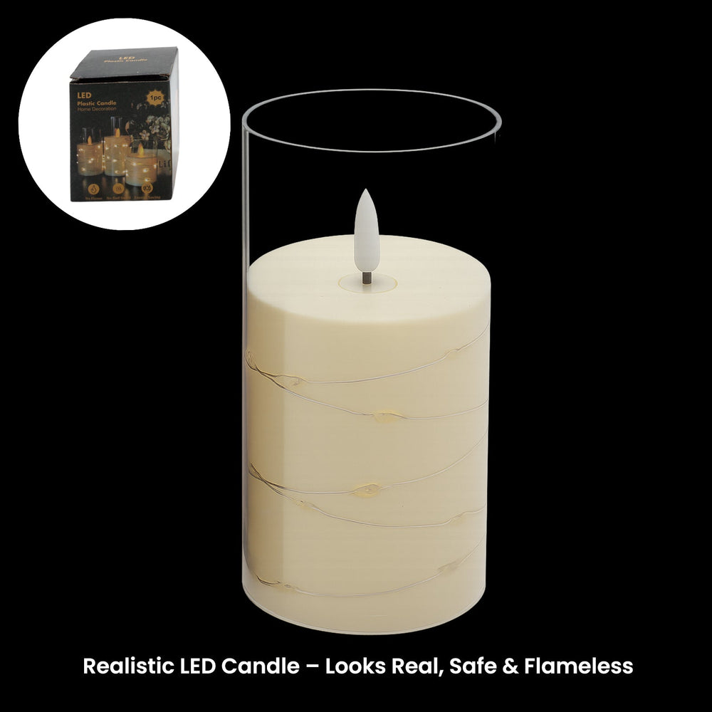 Wrapped Flameless LED Candle – 7.5×10CM (NZ Stock) in a glass holder showing realistic texture and flame-free light.
