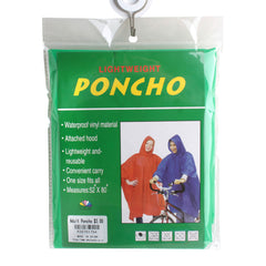 Adult Poncho – Lightweight Rain Protection (One Size) in packaging, featuring waterproof material and attached hood.