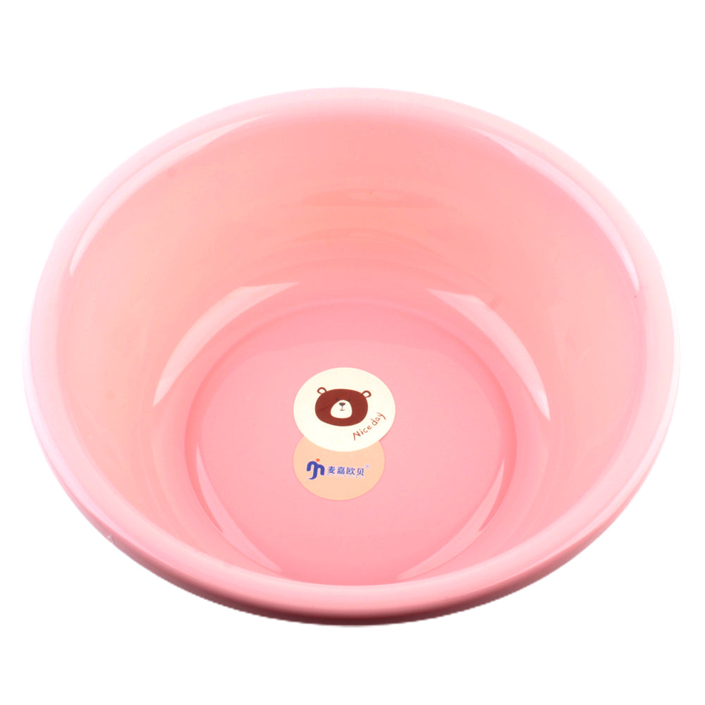 Multipurpose Plastic Basin (Ø34×12cm) in soft pink color with cute bear graphic, ideal for washing and cleaning.