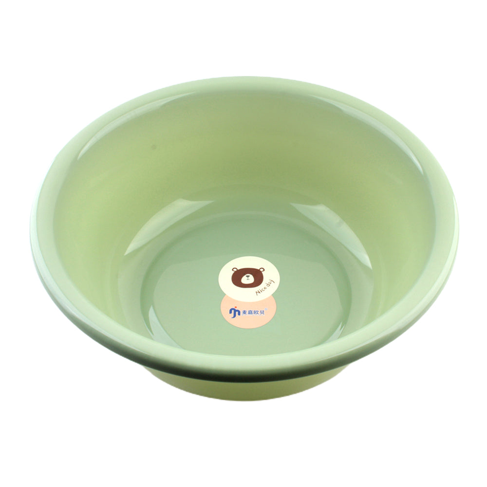 Multipurpose Plastic Basin (Ø37×13cm) in soft green with cute bear graphic for versatile household tasks.