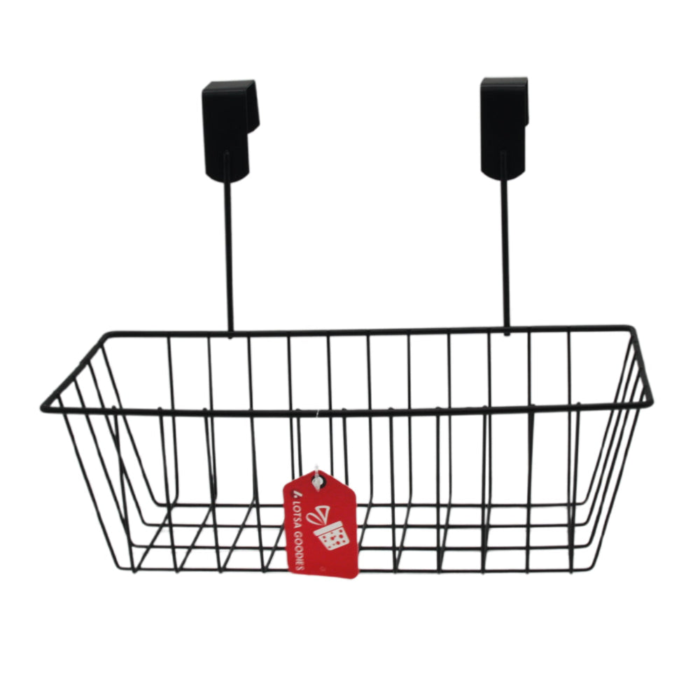 Over Door Hook Basket – Hanging Storage Organizer Rack | NZ Stock - sleek black metal storage basket with hooks