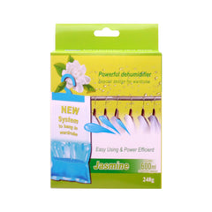 Hanging Wardrobe Dehumidifier packaging highlighting moisture absorption, ideal for closets and wardrobes.