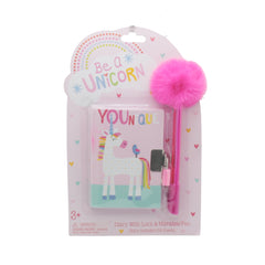A7 Lock Memo Pad(17) featuring a unicorn design with fluffy pen and lock for kids' stationery fun.