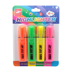 🖍 Highlighter Pen Set (4PCS – Neon Colours) featuring orange, green, yellow, and pink highlighters in a vibrant packaging.
