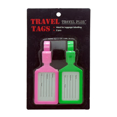 Suitcase Luggage Tags – Travel Bag ID Labels (2PCS) in vibrant pink and green colors for easy luggage identification.