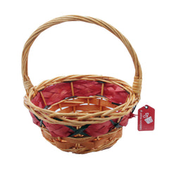 📏Round Woven Gift Basket with Handle – Red Accent L(33×12CM/1501) - handcrafted cane basket with red inner lining.