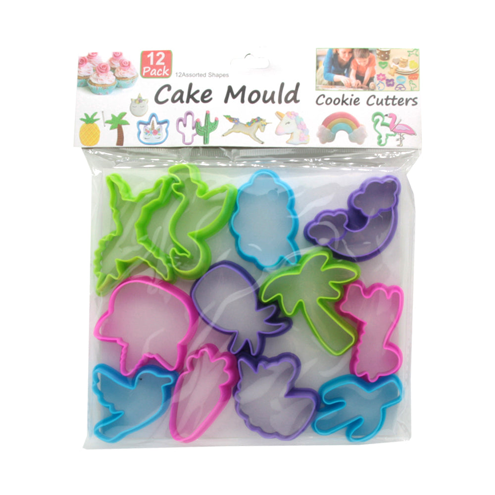 Cookie Cutter(12PCS/SY6361) set of 12 vibrant shapes for baking, includes durable plastic molds for easy cookie creation.