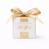 White gift box with a gold ribbon and 'Especially For You' text on a white background