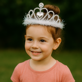 👑 Princess Tiara for Kids – 3 Sparkly Colors! A little girl smiling while wearing a sparkly crown.