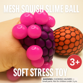 Mesh Squish Slime Ball – Soft Stress Toy (6cm, Assorted Colors) being squeezed in hand, colorful and fun stress relief toy.