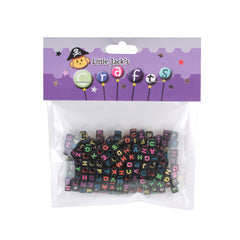Alphabet Beads – Black Cube Letter Beads 6×6×6mm (Approx. 25g) in clear packaging for personalized crafts.