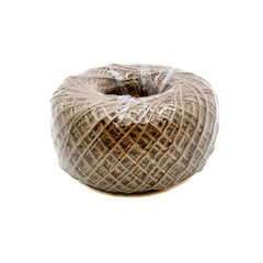 Jute Roll (100G) wrapped in clear plastic, showcasing its natural brown fibers and circular shape.
