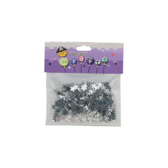 Confetti Star(Silver/10MM) packed in a clear bag for craft projects and decorations.
