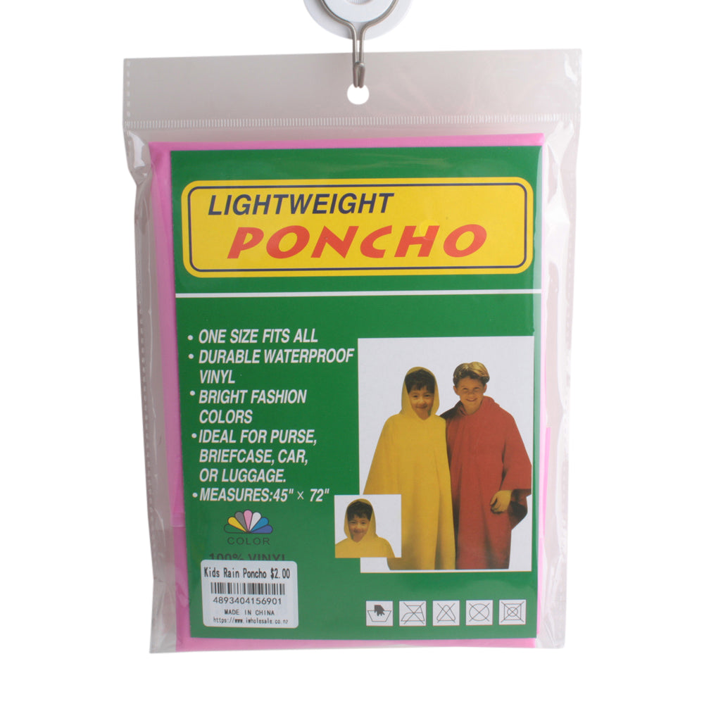 Kids Rain Poncho – Lightweight & Waterproof packaging design showing colorful waterproof poncho suitable for children.