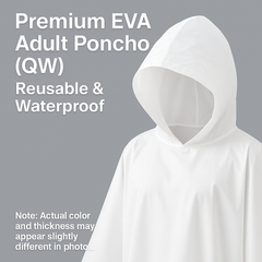 Premium EVA Adult Poncho (QW) – Reusable & Waterproof showcased with hood and lightweight design.