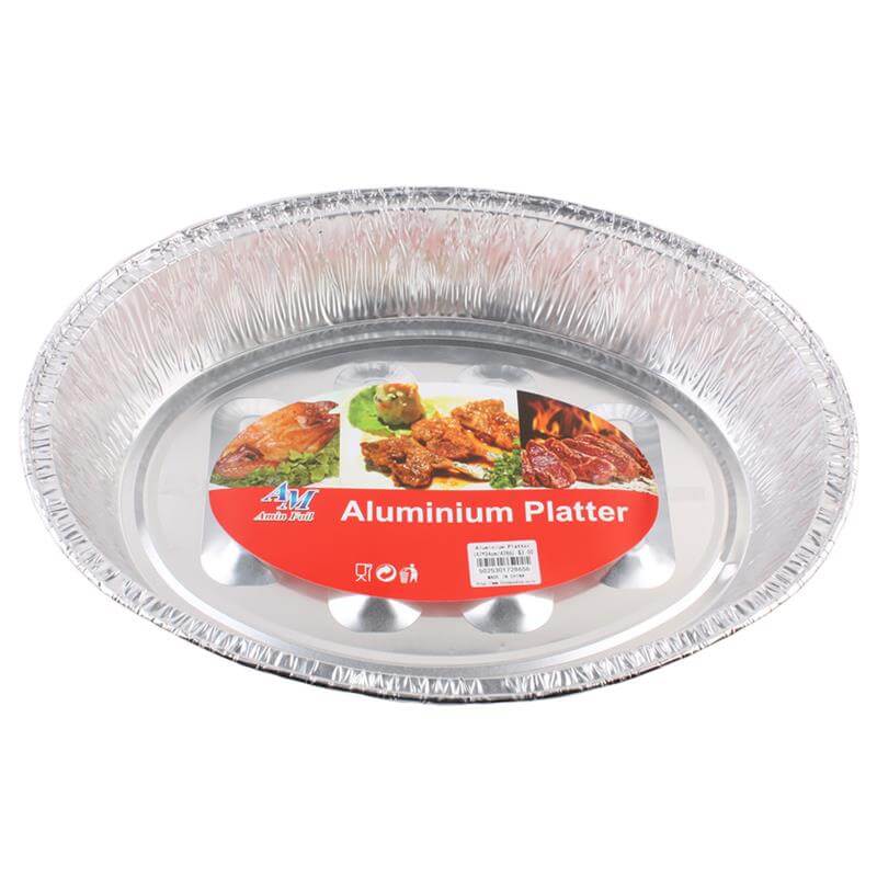 Aluminium Platter(46*33*8CM/4286) displayed with food items in a circular design.