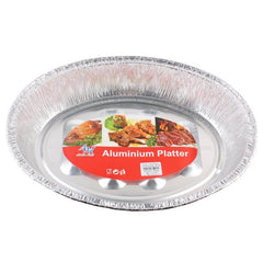 Aluminium Platter(46*33*8CM/4286) displayed with food items in a circular design.