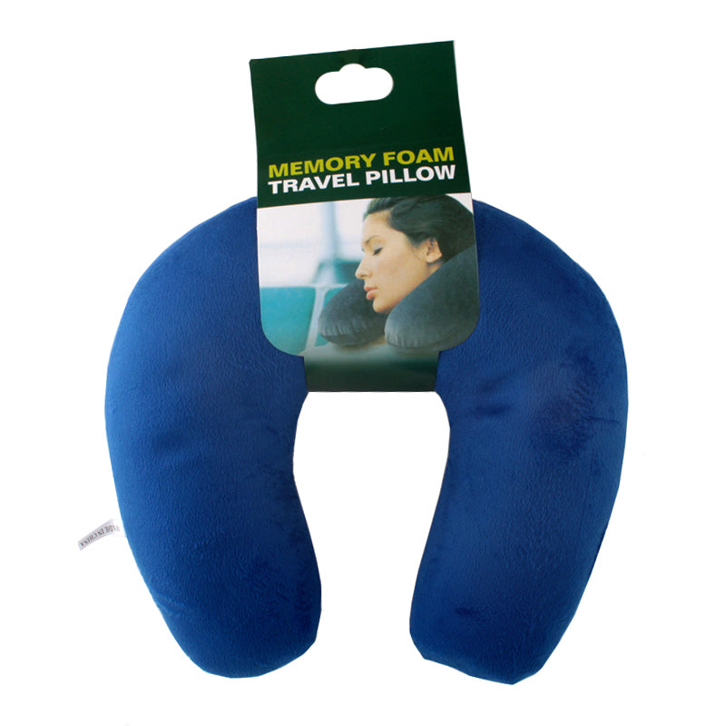 ✈️ Foam Neck Pillow – Comfort on a Budget, blue memory foam travel pillow with soft support for neck.
