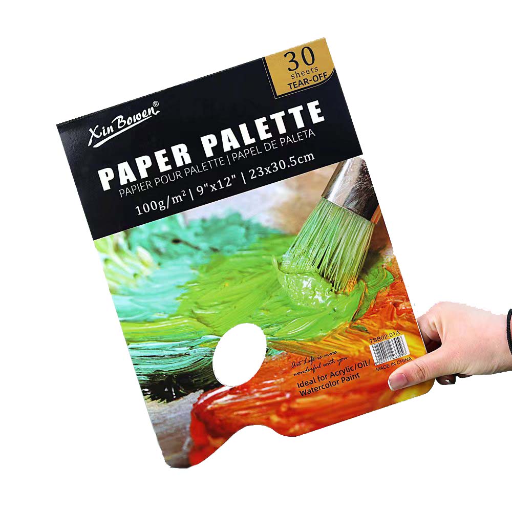 Disposable Paper Palette Pad – 23×30.5CM – Ideal for Mixing Paints Cleanly and Easily, showcasing vibrant paint mixing.