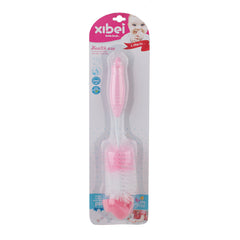 Baby Bottle Brush – Soft Bristle Cleaning Set with soft bristles and ergonomic handle in pink packaging.