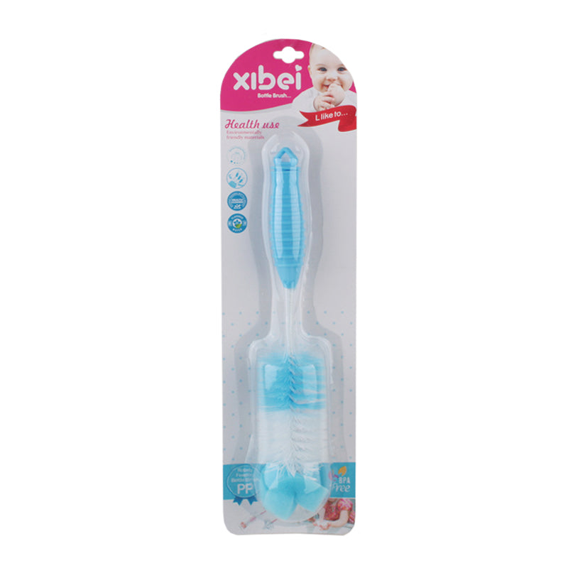 Baby Bottle Brush – Soft Bristle Cleaning Set in blue packaging with a nipple brush included for baby bottles.