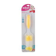 Baby Bottle Brush – Soft Bristle Cleaning Set in yellow packaging with ergonomic handle for safe bottle cleaning.