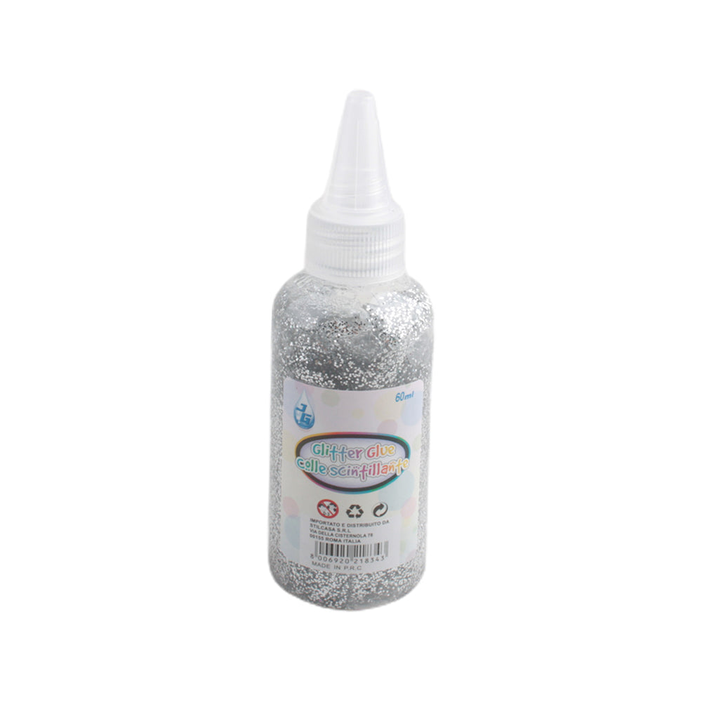 Glitter Glue bottle with silver glitter for crafting and decoration projects.