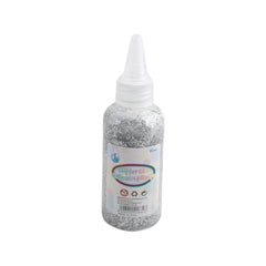 Glitter Glue bottle with silver glitter for crafting and decoration projects.