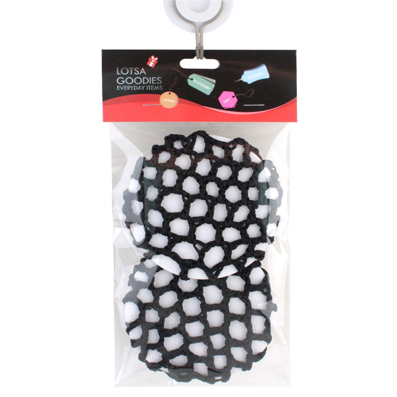 Hair Net Knit pack featuring two black, stretchable hair nets for secure styling and all-day comfort.