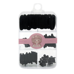 Black Hair Accessories Gift Set – Hairbands & Clips in Clear Organizer Box containing elastic bands and claw clips.