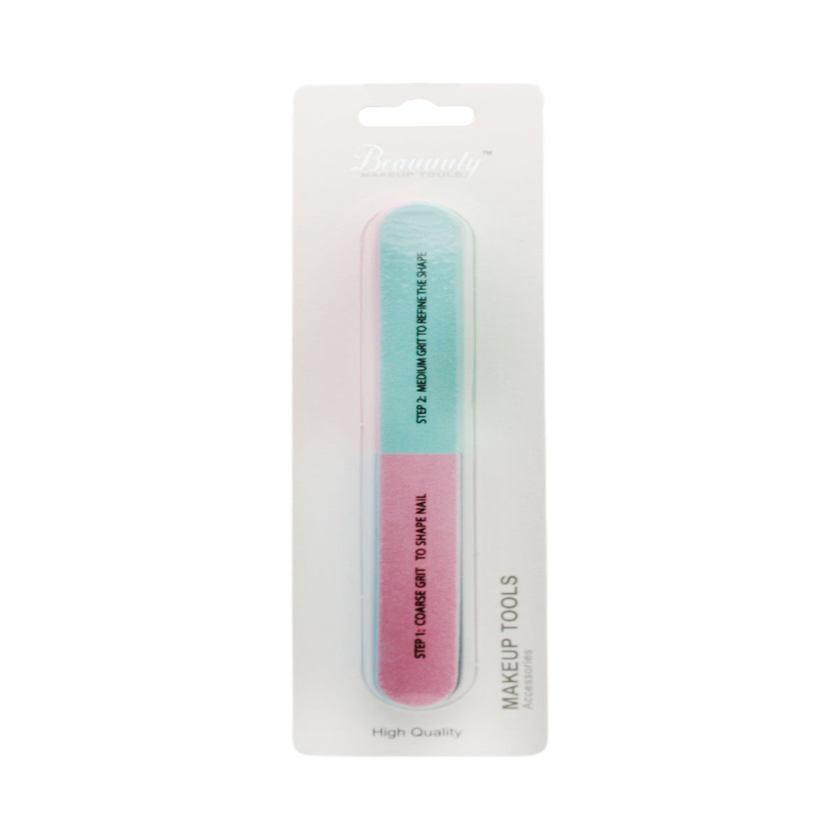 Double-Sided Nail File in packaging showcasing high-quality makeup tools for nail care.