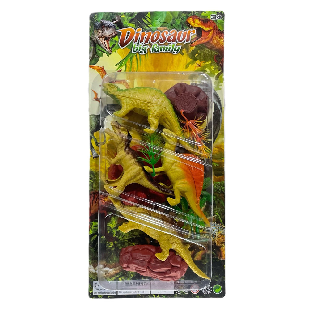 Dinosaur Set featuring a variety of colorful dinosaur toys in packaging with vibrant jungle background.