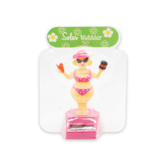 Solar Dancing Bikini Girl Toy in packaging, vibrant colors, perfect for summer decor or gifts.