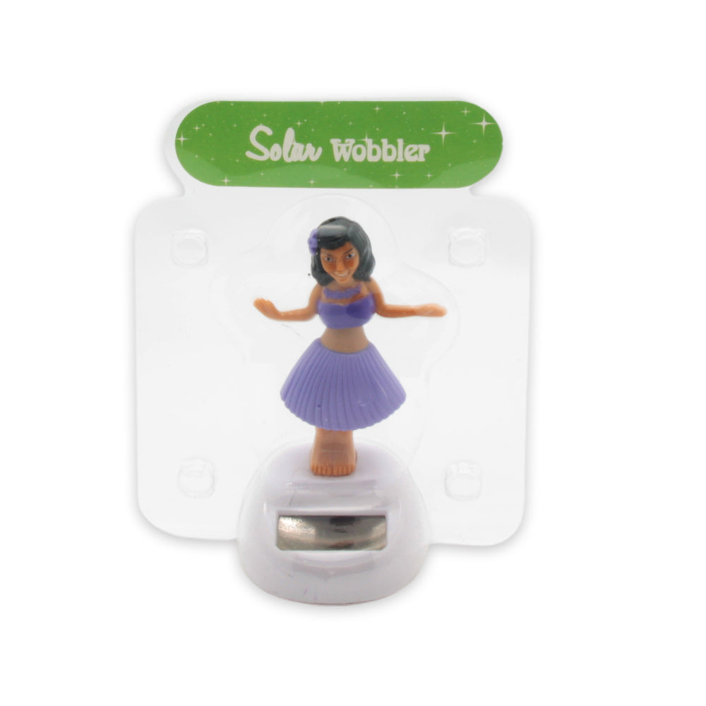 Solar Dancing Hula Girl Toy in packaging showcasing a cheerful, dancing figure on a solar base.