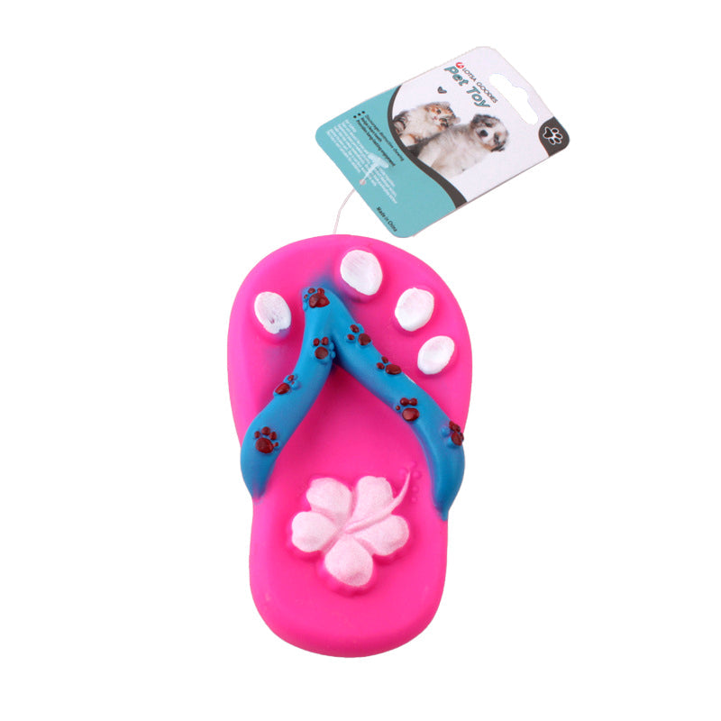 Pet Toy Jandle in the shape of a colorful flip-flop, designed for dogs to chew and play with.