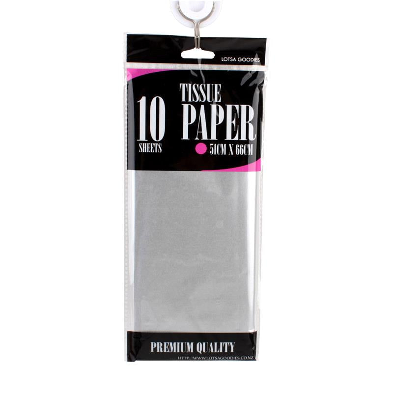 Tissue Paper(20"*26")Silver packaged in a clear bag, featuring premium quality and 10 sheets.