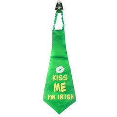 St Paddy Jumbo Necktie in green with text 'KISS ME I’M IRISH' celebrating St. Patrick's Day style.