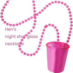 Hens Night Out Shot Glass with pink beaded necklace design for party celebrations.