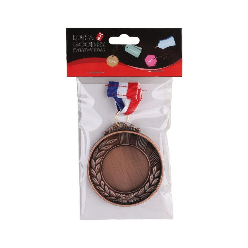 🏅 Metal Award Medal with Ribbon – Gold / Silver / Bronze in packaging with tricolor ribbon, ideal for awards and recognition.