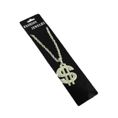 SP-Dollar Necklace(N) displayed on a black card, featuring a sparkling dollar symbol pendant.